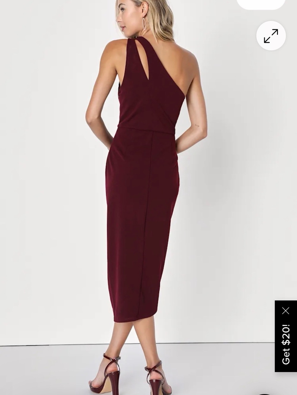 Lulu's One-Shoulder Burgundy Midi Dress with Side Slit